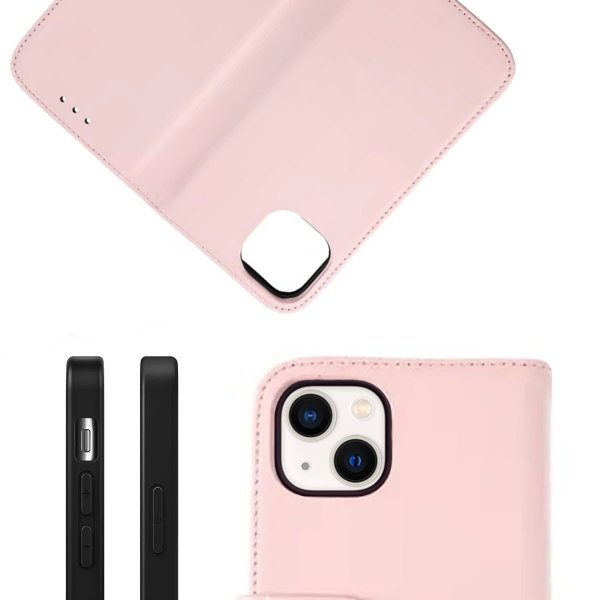 Rvelon iPhone 13 Fodral Äkta läder Kortfack Rosa