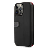Ferrari iPhone 13 Pro Fodral Carbon Effect Metal Logo Vertical Stripe Svart