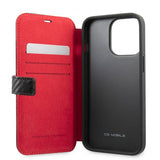 Ferrari iPhone 13 Pro Fodral Carbon Effect Metal Logo Vertical Stripe Svart