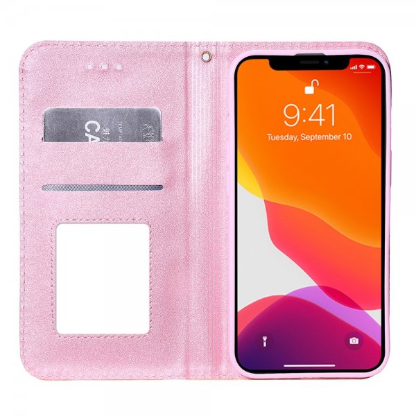 iPhone 13 Pro Fodral Glitter Blommönster Orange