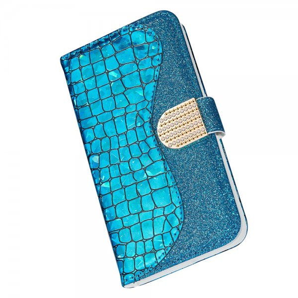 iPhone 13 Pro Fodral Krokodilmönster Glitter Blå