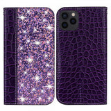 iPhone 13 Pro Fodral Krokodilmönster Glitter Flip Lila