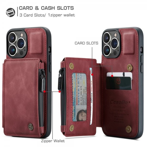 CaseMe iPhone 13 Pro Max Skal C20 Kortfack Dragkedja Röd