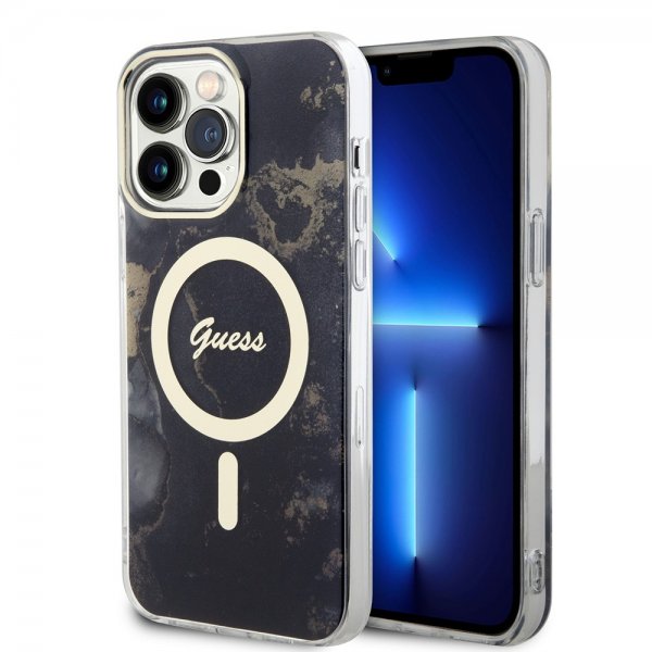 Guess iPhone 13 Pro Max Skal Golden Marble MagSafe Svart