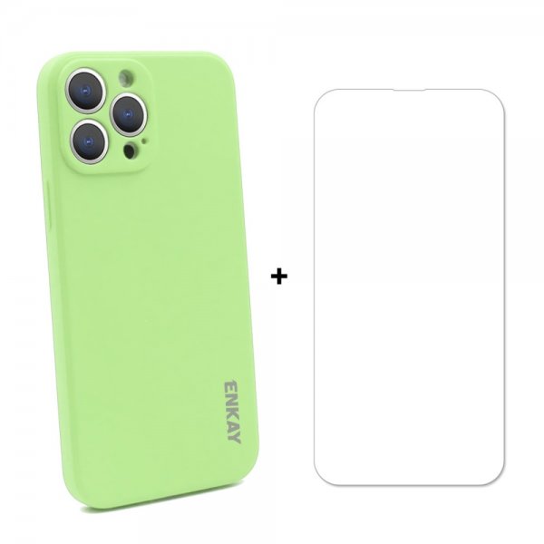 Enkay iPhone 13 Pro Max Skal i Silikon med Skärmskydd Ljusgrön