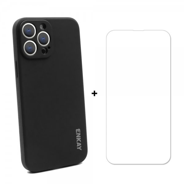 Enkay iPhone 13 Pro Max Skal i Silikon med Skärmskydd Svart