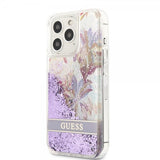 Guess iPhone 13 Pro Max Skal Liquid Glitter Flower Pattern Lila