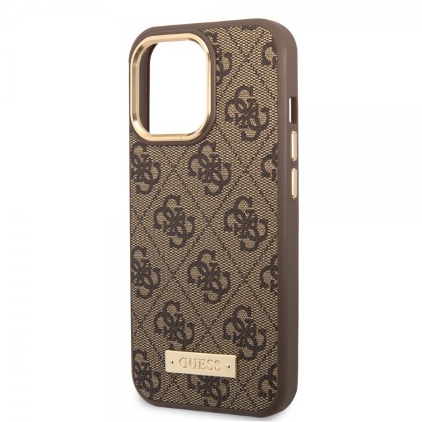 Guess iPhone 13 Pro Max Skal Metal Plate Logo MagSafe Brun