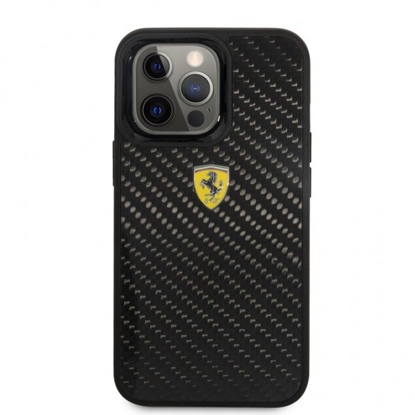 Ferrari iPhone 13 Pro Max Skal Real Carbon Metal Logo Svart