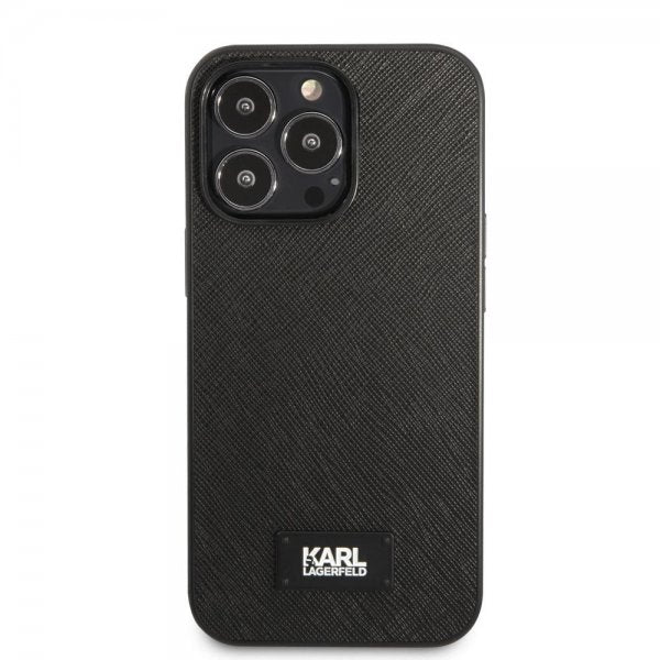 Karl Lagerfeld iPhone 13 Pro Max Skal Saffiano Metal Plaque Svart