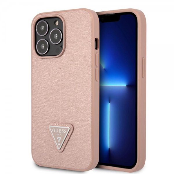 Guess iPhone 13 Pro Max Skal Saffiano Metal Triangle Rosa