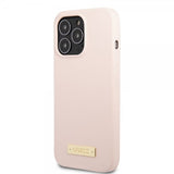 Guess iPhone 13 Pro Max Skal Silicone Metal Plate MagSafe Rosa
