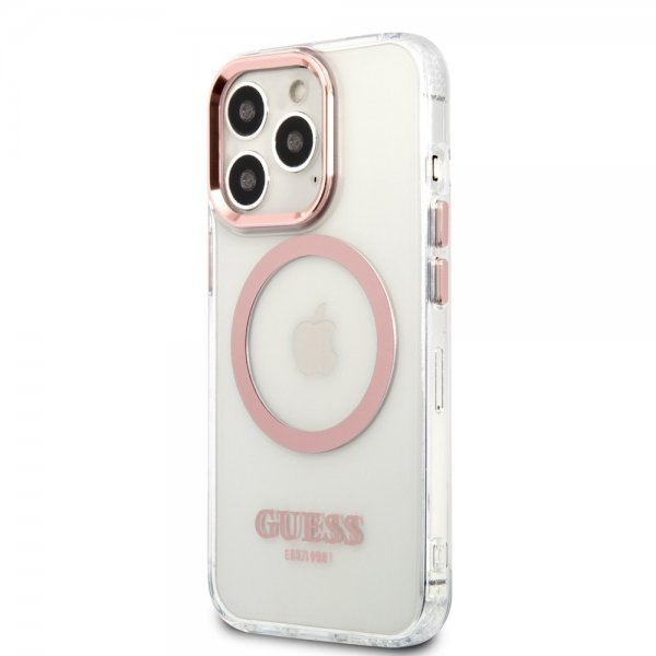 Guess iPhone 13 Pro Max Skal Transparent MagSafe Rosa Transparent