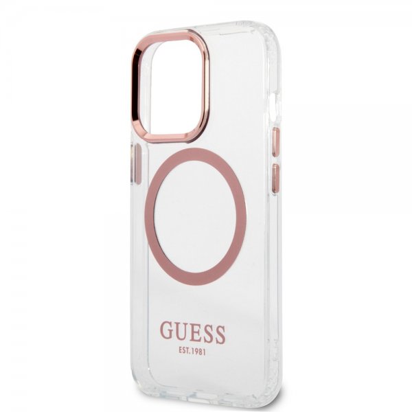 Guess iPhone 13 Pro Max Skal Transparent MagSafe Rosa Transparent