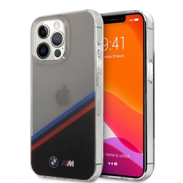 BMW iPhone 13 Pro Max Skal Tricolor Stripe Transparent Svart