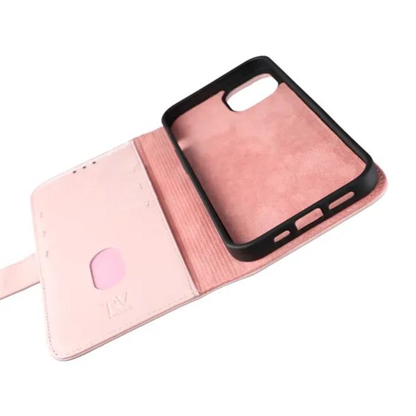Rvelon iPhone 13 Pro Fodral Äkta läder Kortfack Rosa