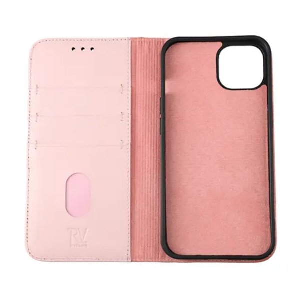Rvelon iPhone 13 Pro Fodral Äkta läder Kortfack Rosa