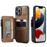CaseMe iPhone 13 Pro Skal C20 Kortfack Dragkedja Brun