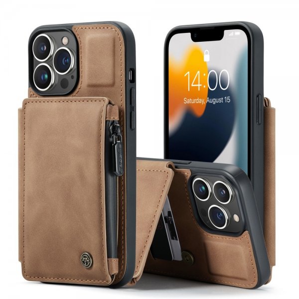 CaseMe iPhone 13 Pro Skal C20 Kortfack Dragkedja Brun
