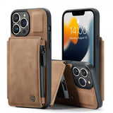 CaseMe iPhone 13 Pro Skal C20 Kortfack Dragkedja Brun