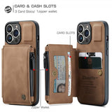 CaseMe iPhone 13 Pro Skal C20 Kortfack Dragkedja Brun