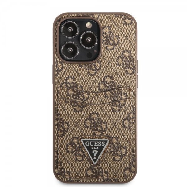 Guess iPhone 13 Pro Skal Double Cardslot Metal Triangle Brun