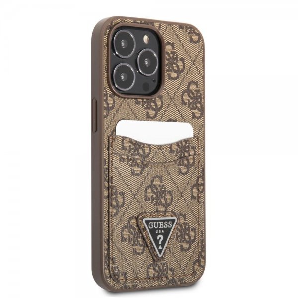 Guess iPhone 13 Pro Skal Double Cardslot Metal Triangle Brun