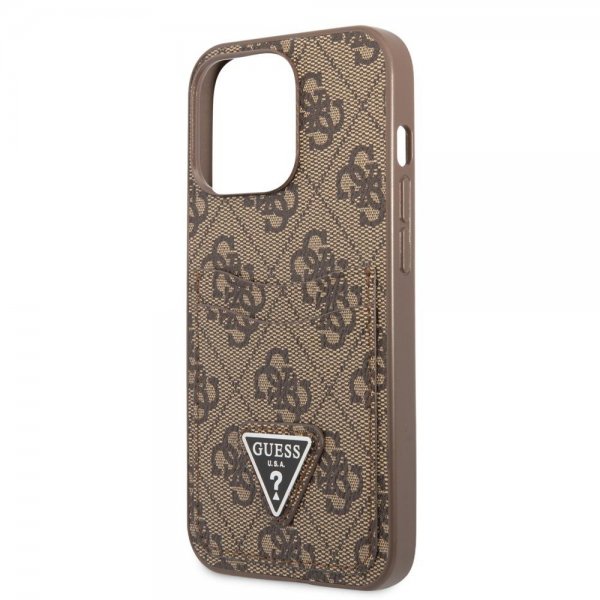 Guess iPhone 13 Pro Skal Double Cardslot Metal Triangle Brun
