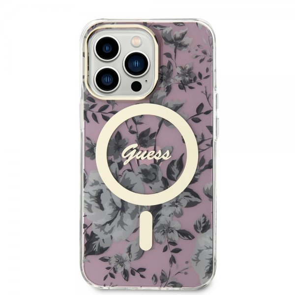 Guess iPhone 13 Pro Skal Flower MagSafe Rosa