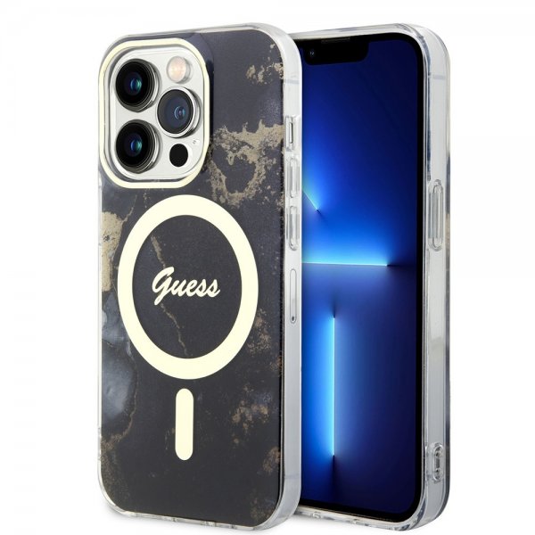 Guess iPhone 13 Pro Skal Golden Marble MagSafe Svart
