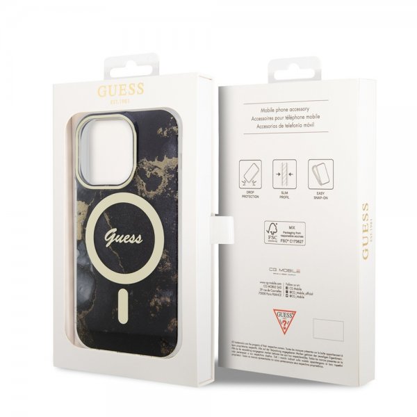 Guess iPhone 13 Pro Skal Golden Marble MagSafe Svart
