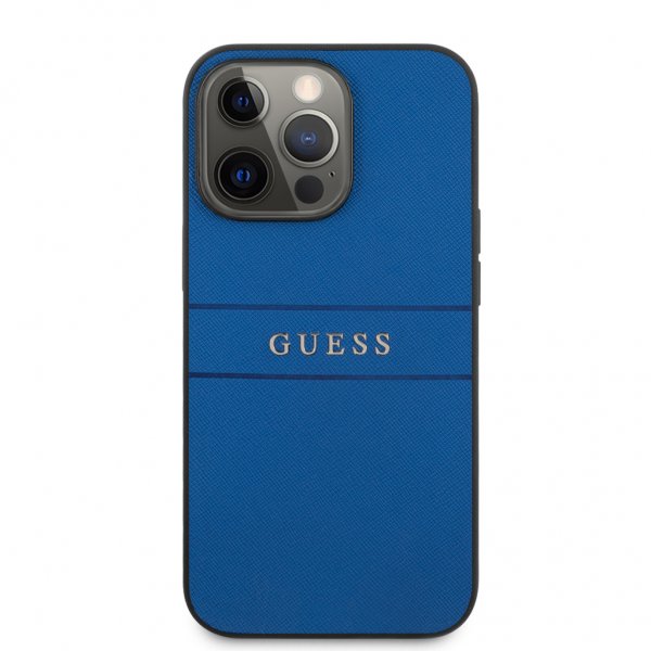 Guess iPhone 13 Pro Skal Hot Stamp Metal Logo Blå