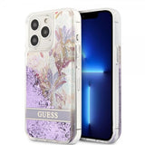 Guess iPhone 13 Pro Skal Liquid Glitter Flower Pattern Lila