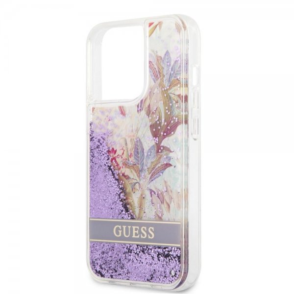 Guess iPhone 13 Pro Skal Liquid Glitter Flower Pattern Lila