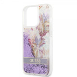 Guess iPhone 13 Pro Skal Liquid Glitter Flower Pattern Lila