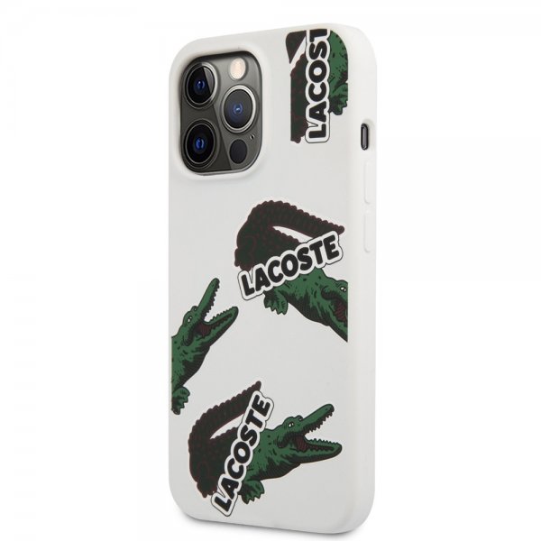 Lacoste iPhone 13 Pro Skal Liquid Silicone Allover Pattern Vit