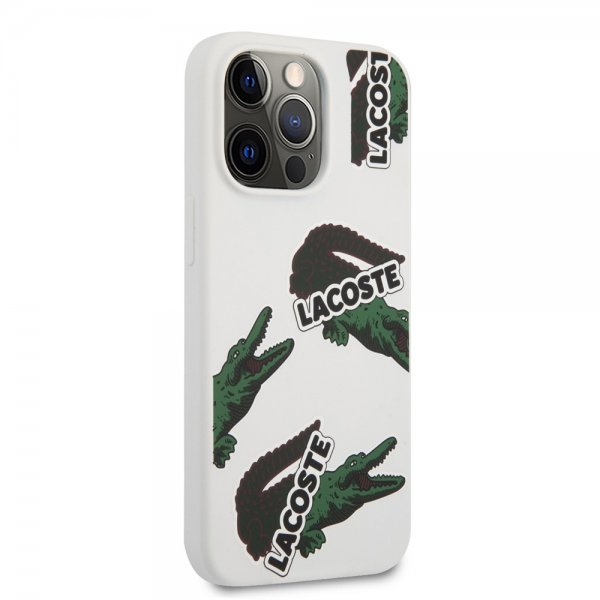 Lacoste iPhone 13 Pro Skal Liquid Silicone Allover Pattern Vit