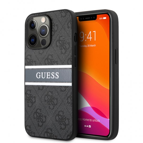 Guess iPhone 13 Pro Skal Printed Stripe Grå