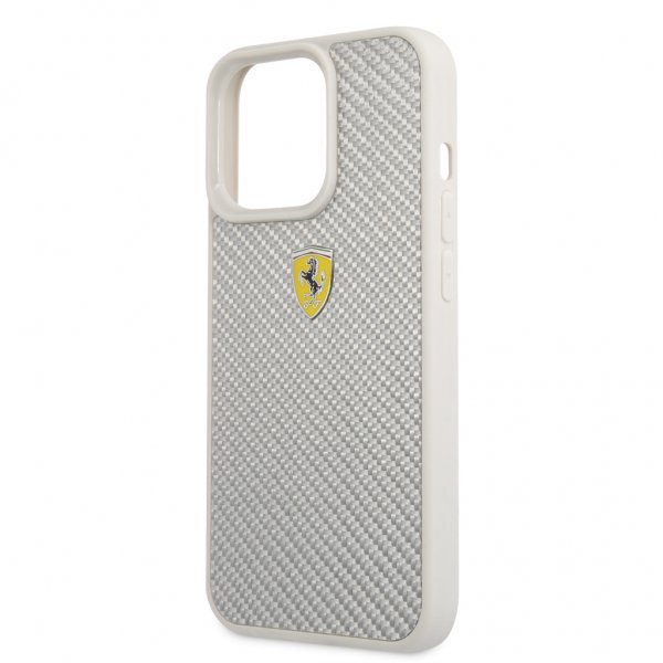 Ferrari iPhone 13 Pro Skal Real Carbon Metal Logo Silver
