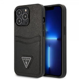 Guess iPhone 13 Pro Skal Saffiano Double Cardslot Svart
