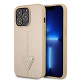 Guess iPhone 13 Pro Skal Saffiano Metal Triangle Beige