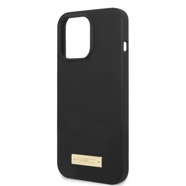 Guess iPhone 13 Pro Skal Silicone Metal Plate MagSafe Svart