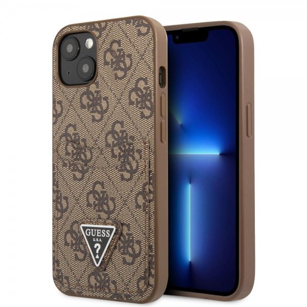 Guess iPhone 13 Skal Double Cardslot Metal Triangle Brun