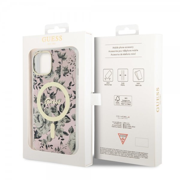 Guess iPhone 13 Skal Flower MagSafe Rosa