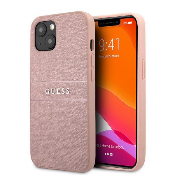 Guess iPhone 13 Skal Hot Stamp Metal Logo Rosa