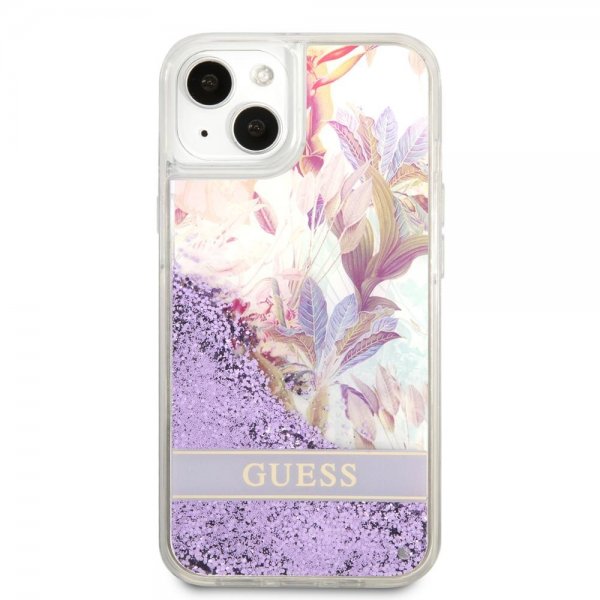 Guess iPhone 13 Skal Liquid Glitter Flower Pattern Lila