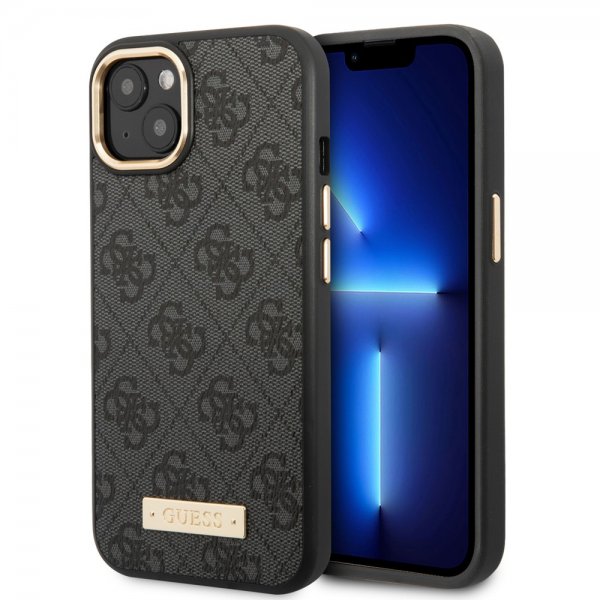 Guess iPhone 13 Skal Metal Plate Logo MagSafe Svart