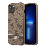 Guess iPhone 13 Skal Printed Stripe Bottom Brun