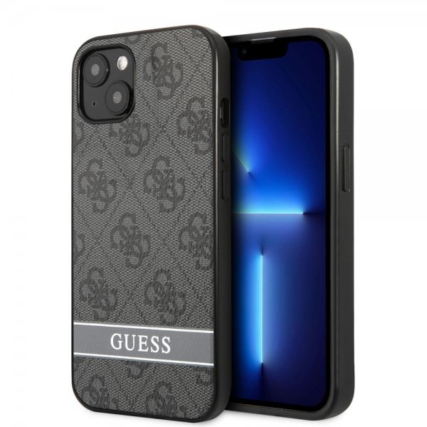 Guess iPhone 13 Skal Printed Stripe Bottom Grå