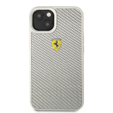 Ferrari iPhone 13 Skal Real Carbon Metal Logo Silver